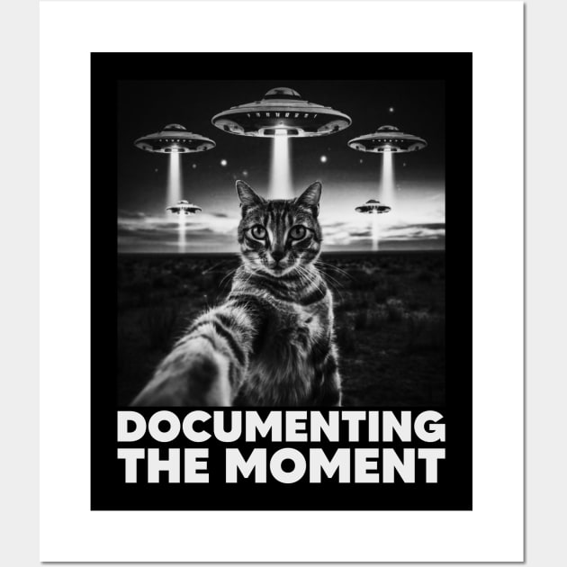 Selfie of Cat And Aliens UFO, Documenting The Moment, Funny Cat Wall Art by Megadorim